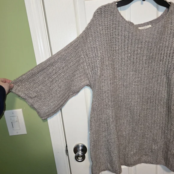 LOFT Lounge Gray Chunky Knit Sweater With Elbow sleeves And Boat neck Style Neck - Picture 3 of 9